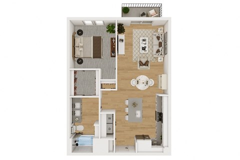 Floor plan for 1 bed, 1 bath, 768 sqft